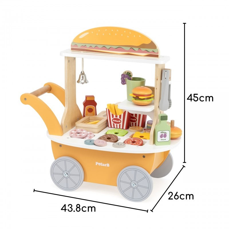 Mini Burger Shop Wooden Toy Set | Kids Pretend Play Food Cart Role Play