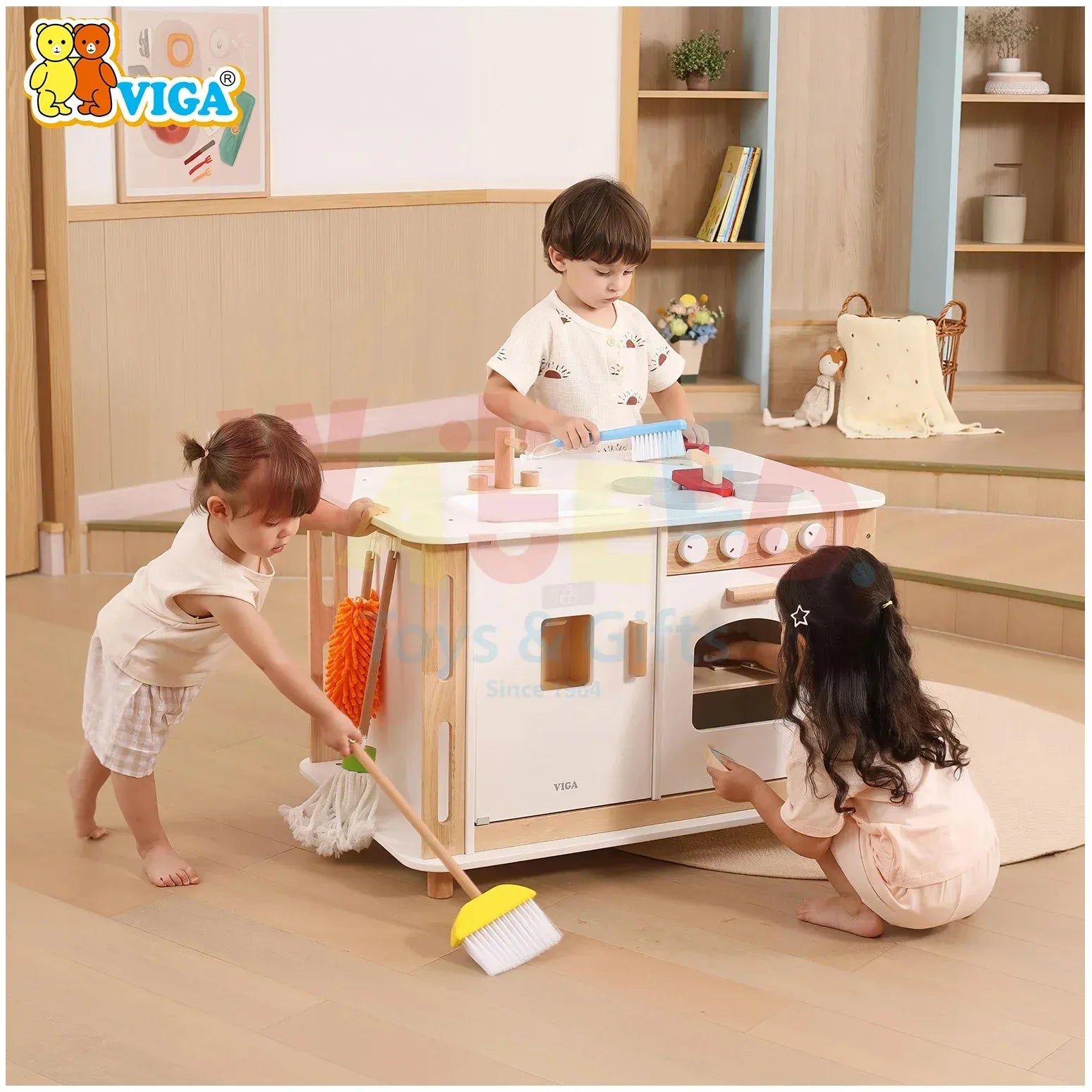 Life Skills Play Center Kids Wooden Activity Kitchen | Montessori Role Play Toy