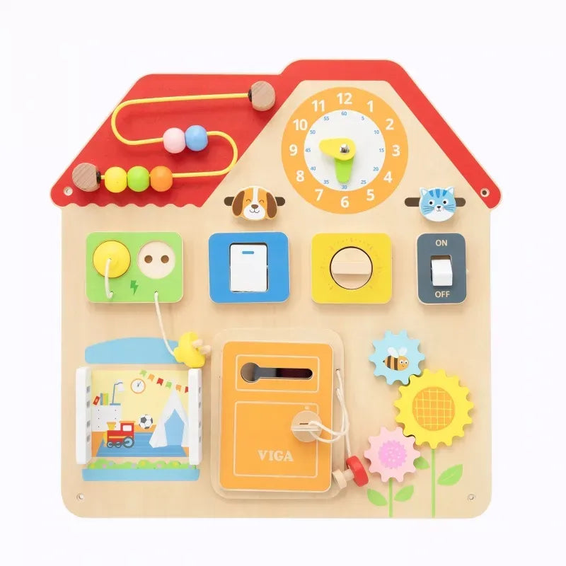 Little Home Busy Board Montessori | Wooden Activity House Toy for Kids