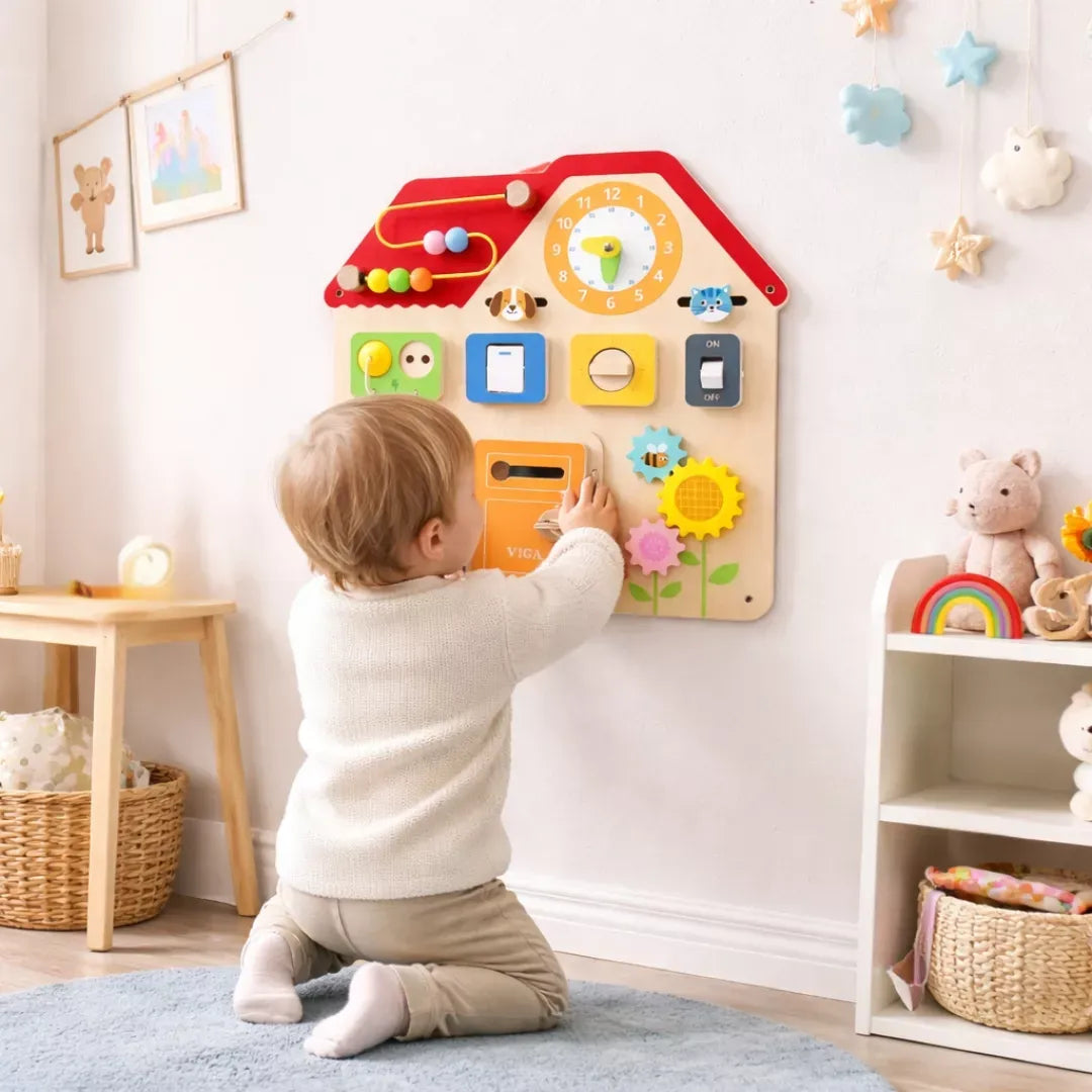Little Home Busy Board Montessori | Wooden Activity House Toy for Kids