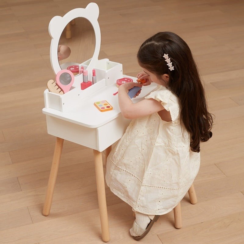 Wooden Kids Dressing Table Set with Stool | Pretend Play Vanity Table