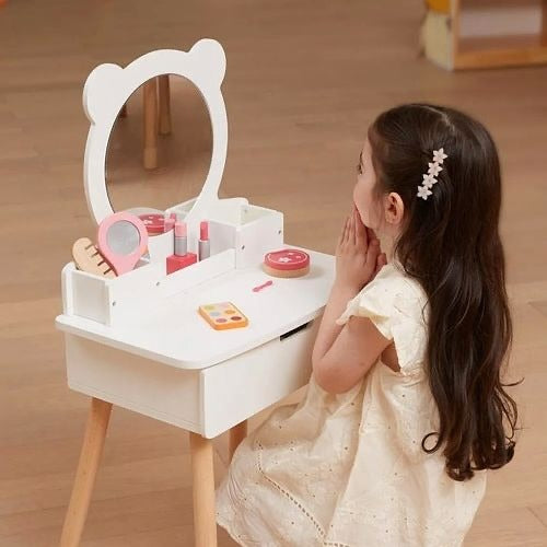 Wooden Kids Dressing Table Set with Stool | Pretend Play Vanity Table