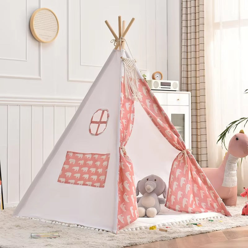 Kids Teepee Tent Indoor & Outdoor | Wooden Playhouse Tent for Kids