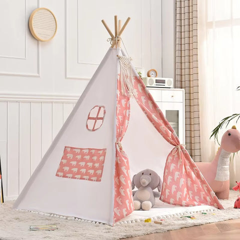 Kids Teepee Tent Indoor & Outdoor | Wooden Playhouse Tent for Kids