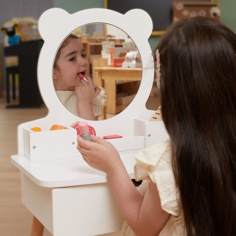 Wooden Kids Dressing Table Set with Stool | Pretend Play Vanity Table