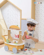 Mini Burger Shop Wooden Toy Set | Kids Pretend Play Food Cart Role Play