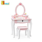 Wooden Dressing Table Set Pink | Princess Pretend Play Vanity Set for Kids