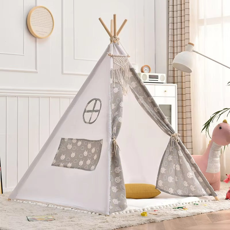 Kids Teepee Tent Indoor & Outdoor | Wooden Playhouse Tent for Kids