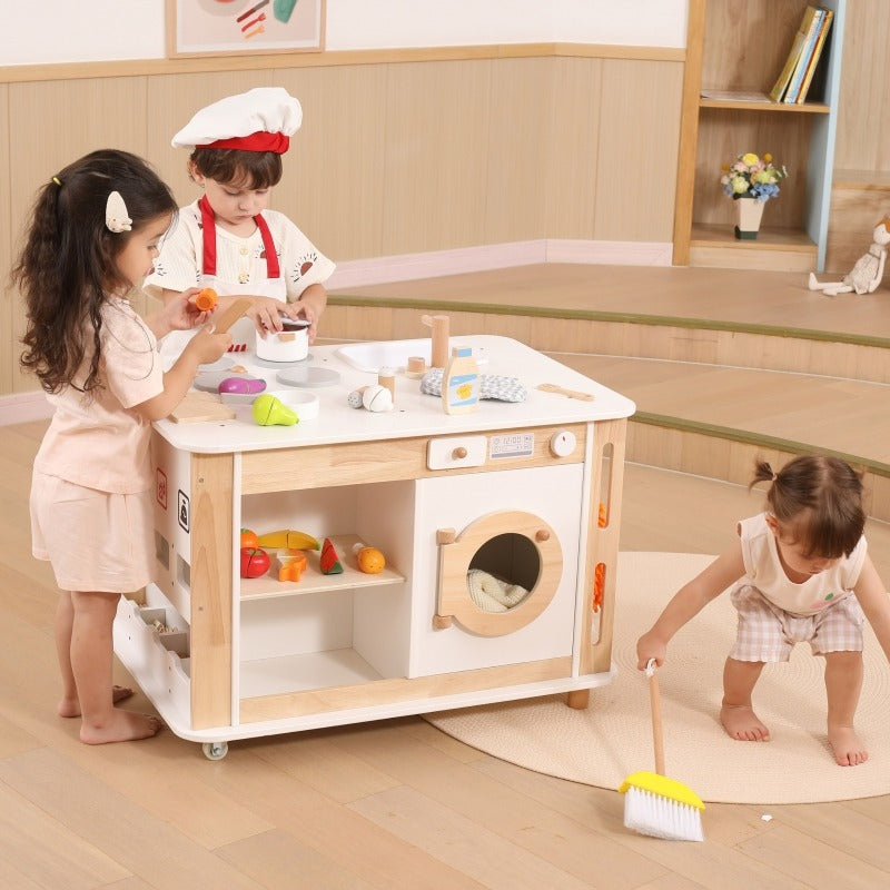 Life Skills Play Center Kids Wooden Activity Kitchen | Montessori Role Play Toy