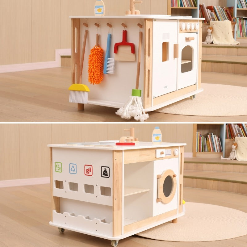 Life Skills Play Center Kids Wooden Activity Kitchen | Montessori Role Play Toy