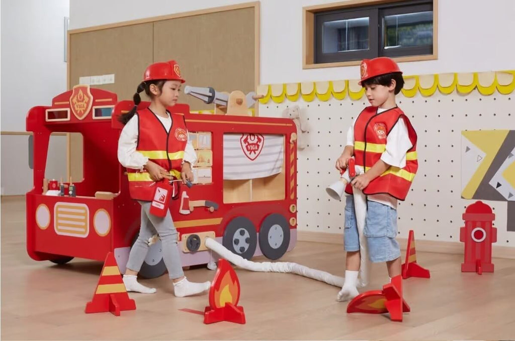 Large Super Fire Engine Play Set Kids | Wooden Fire Truck Activity Toy