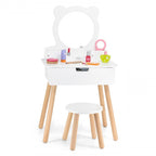 Wooden Kids Dressing Table Set with Stool | Pretend Play Vanity Table