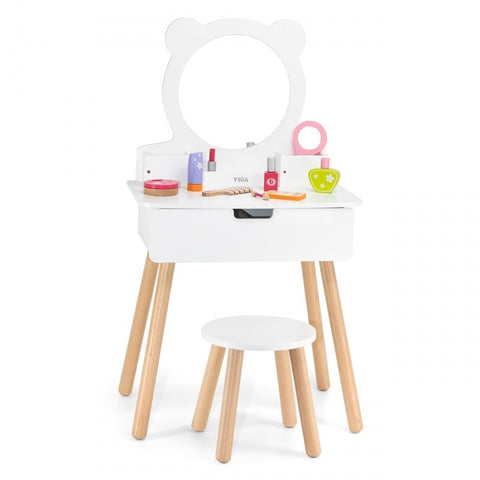Wooden Kids Dressing Table with Stool