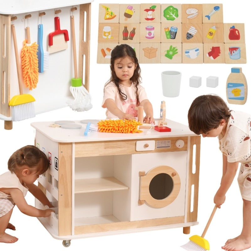 Life Skills Play Center Kids Wooden Activity Kitchen | Montessori Role Play Toy