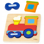 Wooden Train Peg Puzzle Kids | Chunky Montessori Shape & Color Learning Toy