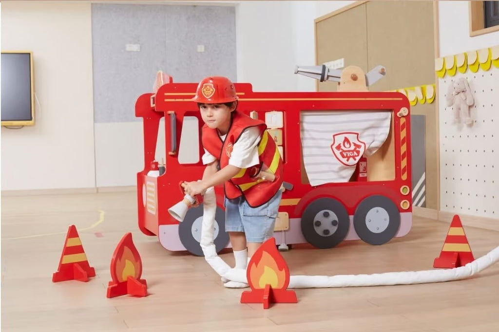 Large Super Fire Engine Play Set Kids | Wooden Fire Truck Activity Toy