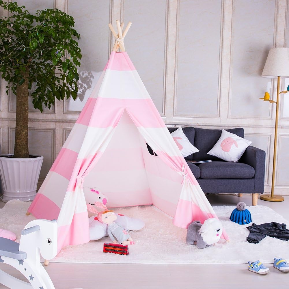Kids Teepee Tent Indoor & Outdoor | Wooden Playhouse Tent for Kids