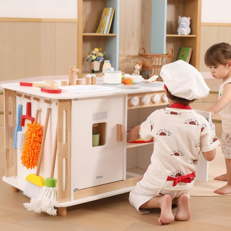 Life Skills Play Center Kids Wooden Activity Kitchen | Montessori Role Play Toy