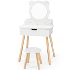 Wooden Kids Dressing Table Set with Stool | Pretend Play Vanity Table