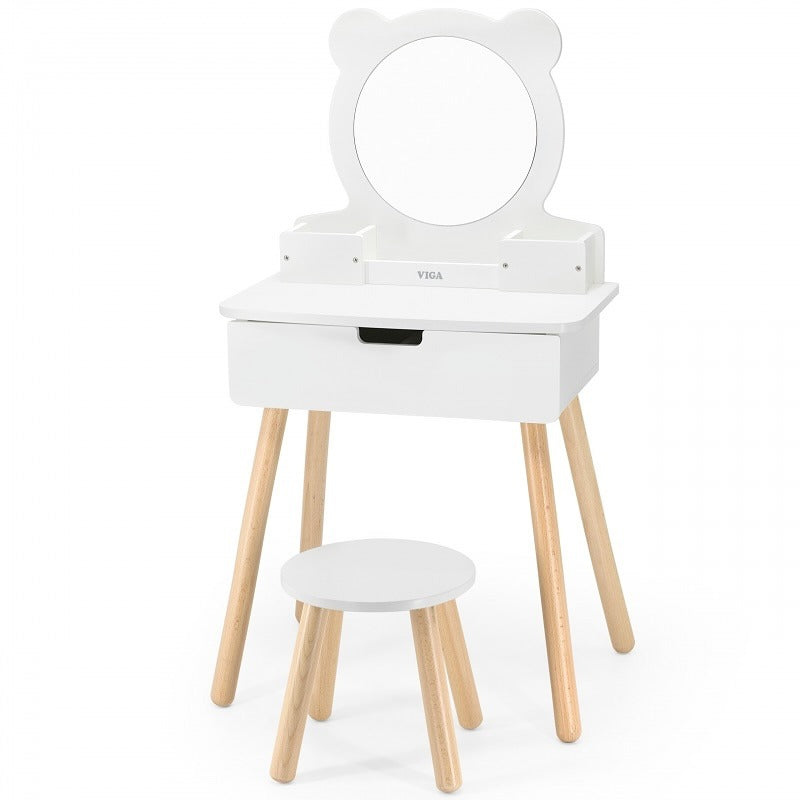 Wooden Kids Dressing Table Set with Stool | Pretend Play Vanity Table
