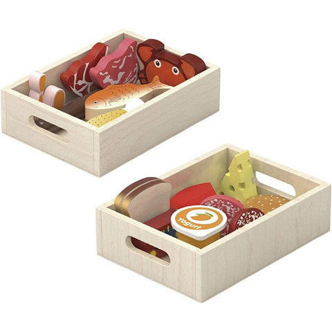 Wooden Fridge Food Set Kids | Montessori Pretend Play Kitchen Toy