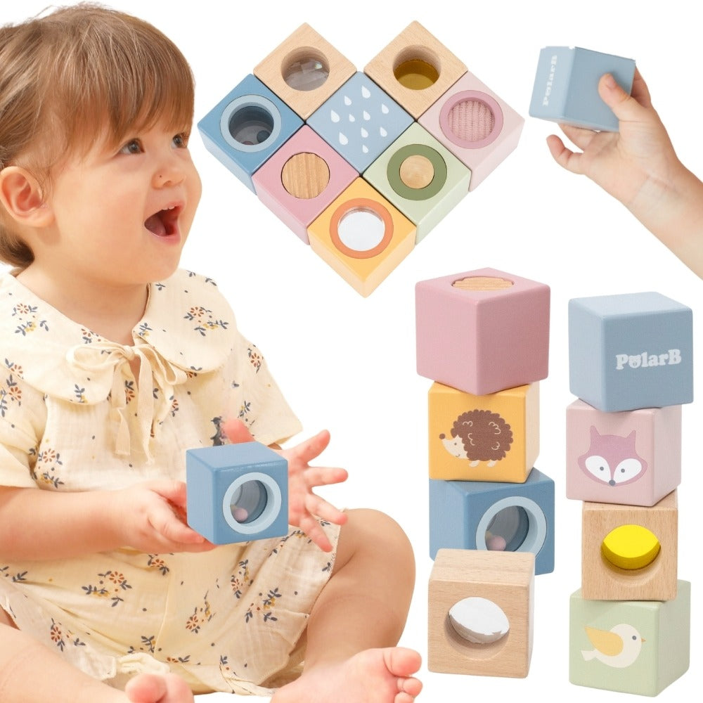 Sensory Blocks 8 Pcs Wooden Baby Toy Set | Montessori Sensory Learning Blocks