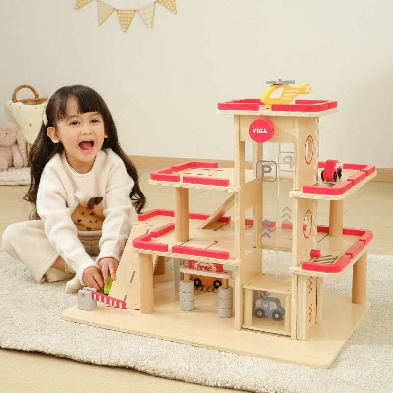Parking Garage Toy Set Kids | Multi-Level Car & Helicopter Play Garage Station