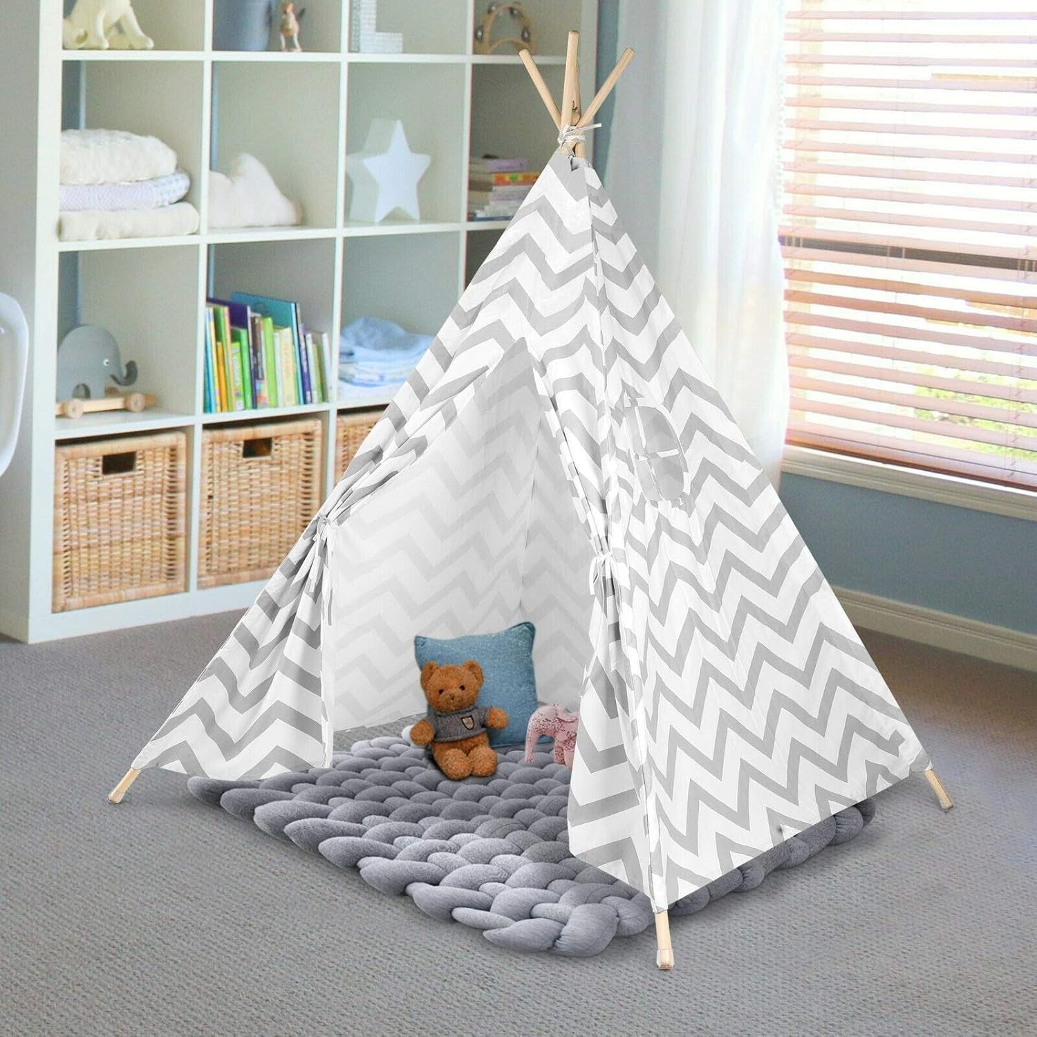 Kids Teepee Tent Indoor & Outdoor | Wooden Playhouse Tent for Kids