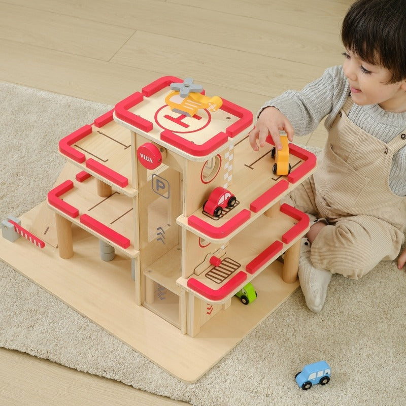Parking Garage Toy Set Kids | Multi-Level Car & Helicopter Play Garage Station