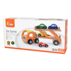 Wooden Car Carrier Truck Set Kids | Semi Trailer Toy with 4 Cars