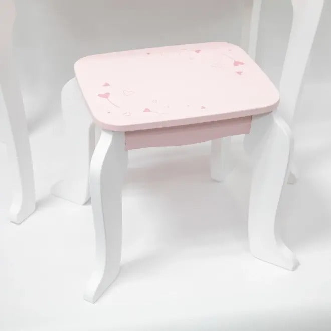 Wooden Dressing Table Set Pink | Princess Pretend Play Vanity Set for Kids