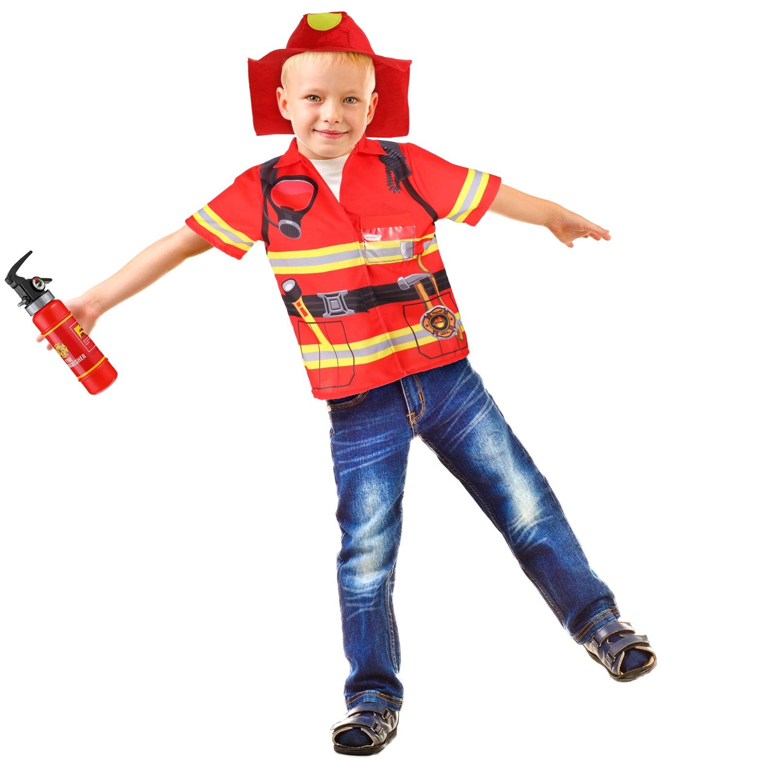 Firefighter Costume Set 8 Pcs | Kids Role Play Fire Rescue Dress Up Kit