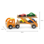 Wooden Car Carrier Truck Set Kids | Semi Trailer Toy with 4 Cars
