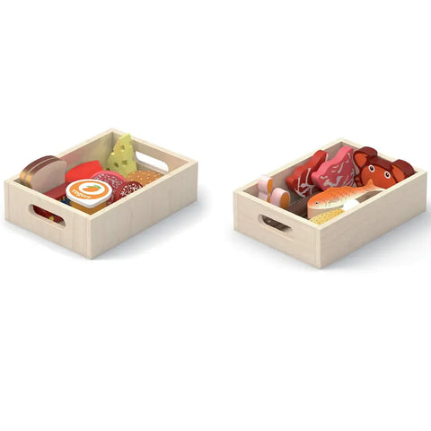 Wooden Fridge Food Set Kids | Montessori Pretend Play Kitchen Toy