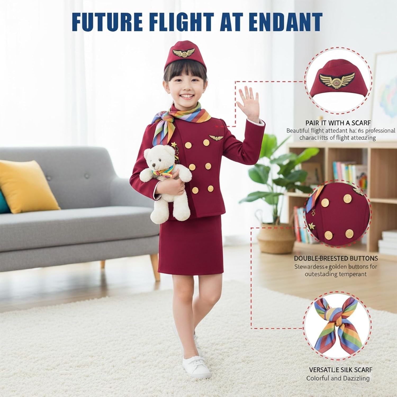 Air Hostess Costume for Kids | Flight Attendant Dress-Up Role Play Set