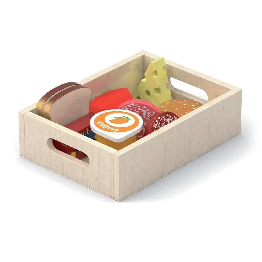 Wooden Fridge Food Set Kids | Montessori Pretend Play Kitchen Toy