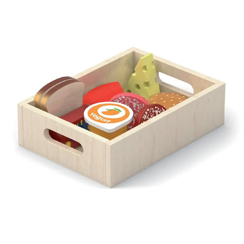Wooden Fridge Food Set Kids | Montessori Pretend Play Kitchen Toy
