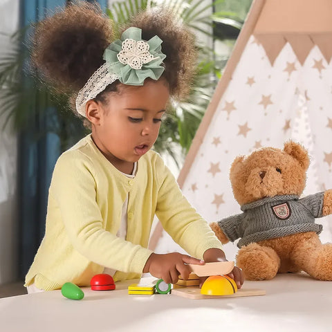 Wooden Cutting Breakfast Set Kids | Montessori Pretend Play Kitchen Food Toy