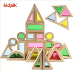 Kidpik Rainbow Wooden Blocks 24 Pcs | Kids Colorful Learning Building Toy Set