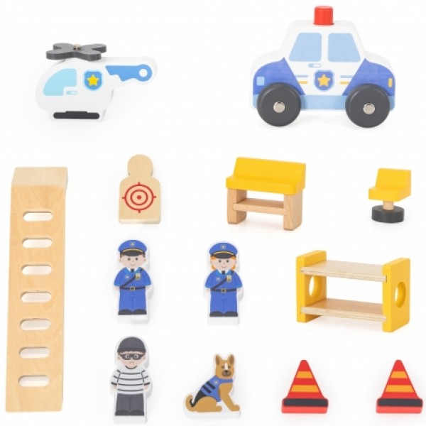 Wooden Play Police Station Set | 3-Story Police Role Play Toy for Kids