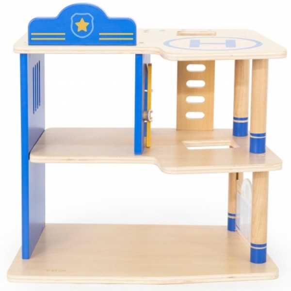 Wooden Play Police Station Set | 3-Story Police Role Play Toy for Kids