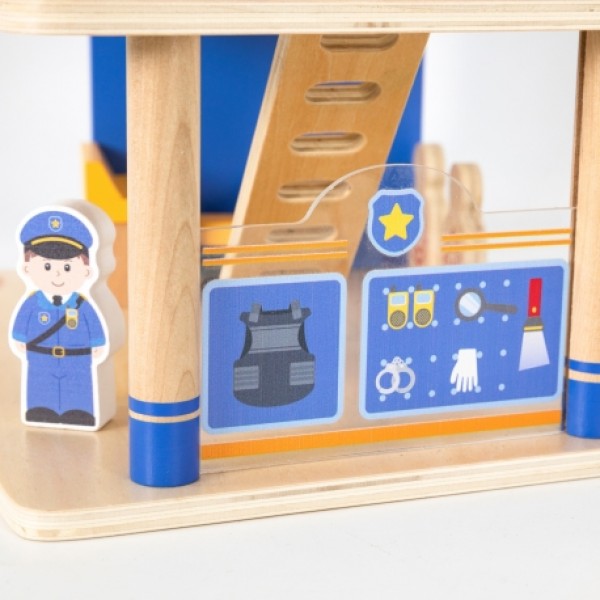 Wooden Play Police Station Set | 3-Story Police Role Play Toy for Kids