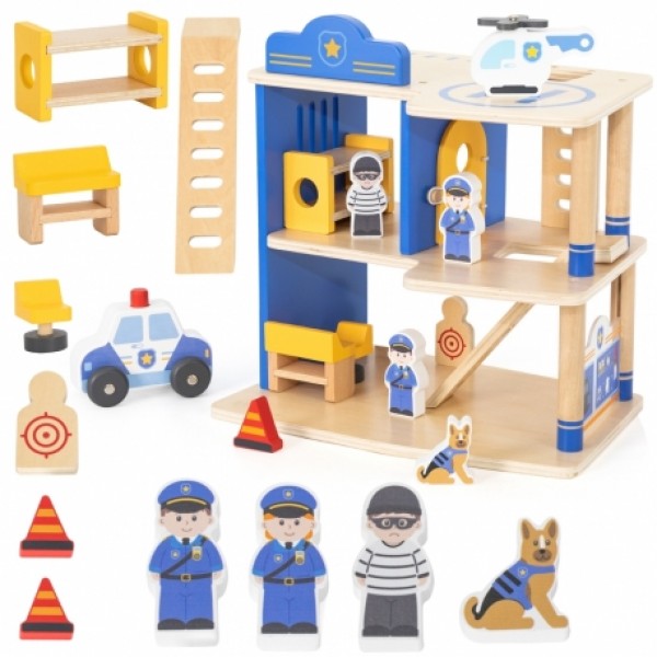 Wooden Play Police Station Set | 3-Story Police Role Play Toy for Kids
