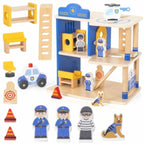 Wooden Play Police Station Set | 3-Story Police Role Play Toy for Kids