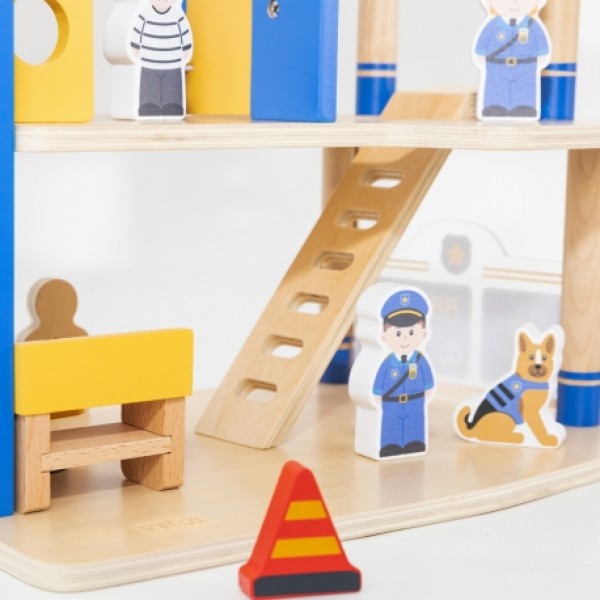 Wooden Play Police Station Set | 3-Story Police Role Play Toy for Kids