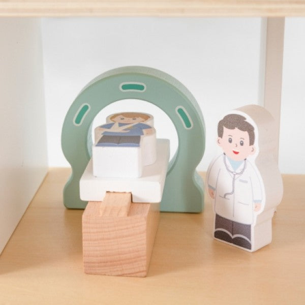 Wooden Hospital with Ambulance & Elevator Set (15 Pcs) | Pretend Play Medical Toy for Kids