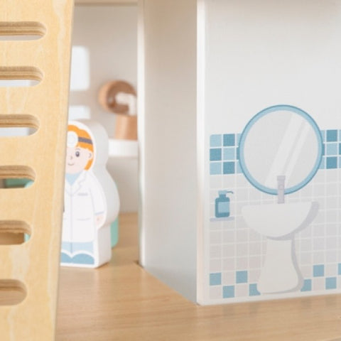 Wooden Hospital With Ambulance Elevator Set 15 pcs