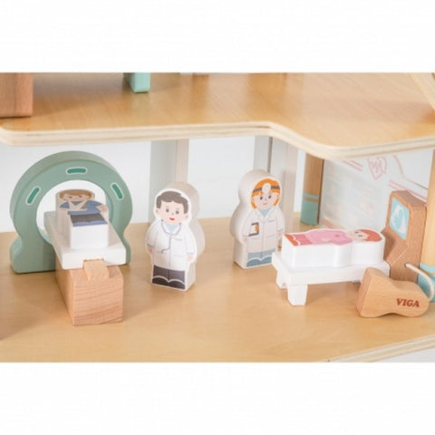 Wooden Hospital With Ambulance Elevator Set 15 pcs