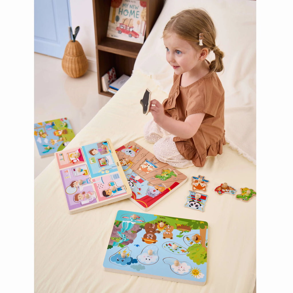 Sound Puzzle Insert in House 7 Elements Wooden | Kids Musical Daily Routine Learning Toy