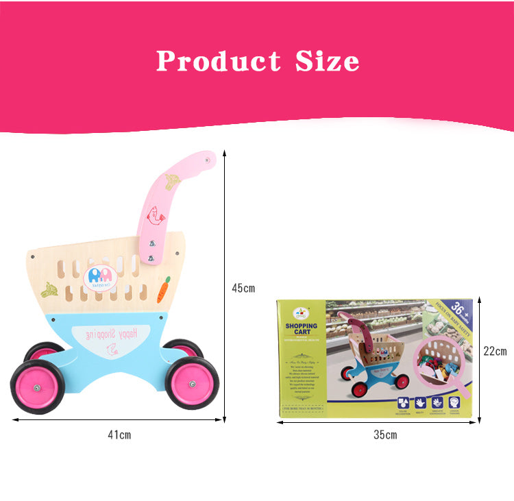 Wooden Shopping Cart Supermarket | Kids Pretend Play Grocery Trolley Toy